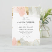 ブッシュ＆セージ ウォーターカラー ゴールド ジオメトリック ウェディング 招待状 (スタンド正面)