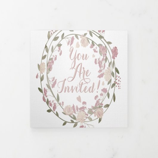 ブッシュ ダスティ ピンク アースカラー 牡丹 花 モダン ウェディング 三つ折り招待状 (カバー)