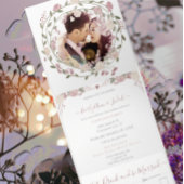 ブッシュ ダスティ ピンク アースカラー 牡丹 花 モダン ウェディング 三つ折り招待状