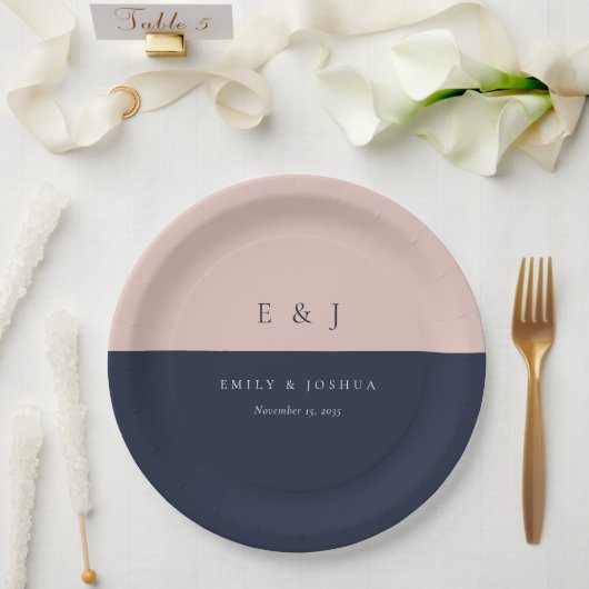 ブッシュ ネイビーブルー モダン ウェディング ペーパープレート (ウェディング)