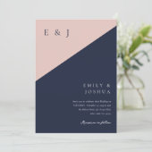 ブッシュ ネイビーブルー モダン QRコード フォト ウェディング 招待状 (スタンド正面)