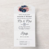 ブッシュ ネイビー ゴールドの花柄ウェディング オールインワン招待状 (内側)