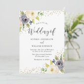 ブッシュ ネイビー ブロッサム フラワーズ ゴールド グリッター ウェディング 招待状 (スタンド正面)