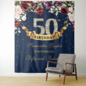 ブッシュ バーガンディーとピンクの花 50歳の誕生日 タペストリー (インサイチュ)