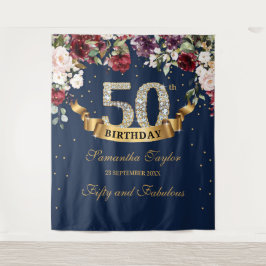 ブッシュ バーガンディーとピンクの花 50歳の誕生日 タペストリー