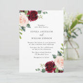 ブッシュ＆バーガンディ ドリーム ウォーターカラー フローラル ウェディング 招待状 (スタンド正面)