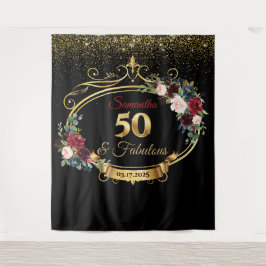 ブッシュ バーガンディ ネイビー フラワー バースデー バックドロップ タペストリー