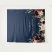 ブッシュ バーガンディ ピンク ネイビー フラワー ボヘミア ウェディング タペストリー (正面(横))