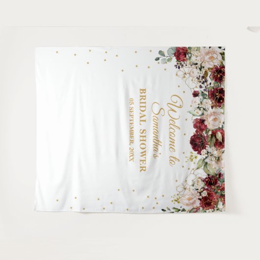 ブッシュ バーガンディ フラワル ゴールド フレーム ブライダル シャワー タペストリー (正面(横))