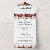 ブッシュ バーガンディ フラワーズ ウェディング オールインワン招待状 (内側)