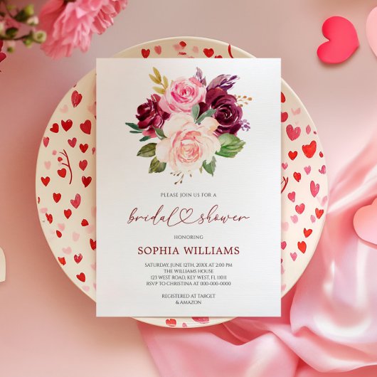 ブッシュ バーガンディ フラワーズ ブライダル シャワー 招待状