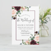 ブッシュ＆バーガンディ フラワーズ ボーダー フレーム ウェディング 招待状 (スタンド正面)