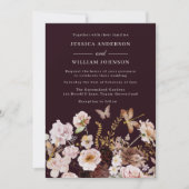 ブッシュ＆バーガンディ フラワーバタフライ 秋のウェディング 招待状 (正面)
