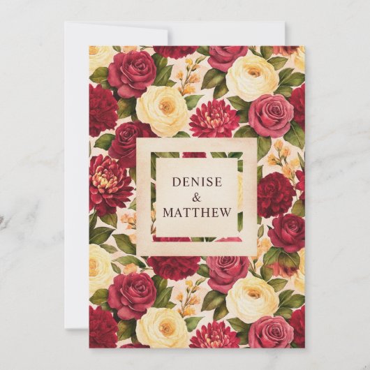 ブッシュ バーガンディ フローラル ウォーターカラー ウェディング セーブザデート (正面)