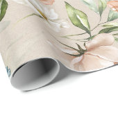 ブッシュ＆ピーチの水彩花柄ウェディング ラッピングペーパー (ロールコーナー)