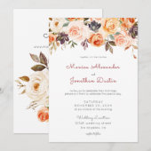 ブッシュ＆ピーチの花を添えたラスティックウェディング 招待状 (正面/裏面)