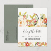 ブッシュ ピーチ ピンク フラワーズ ウェディング 延期しよう 案内ポストカード (正面/裏面)