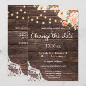 ブッシュ ピーチ フローラル ウッド レース ライト 変更のお知らせ 招待状 (正面/裏面)