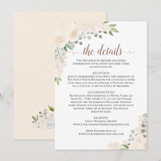 ブッシュ ピーチ ローズ ラスティック ボーホー シック ウェディング ディテールズ エンクロージャーカード (正面/裏面)