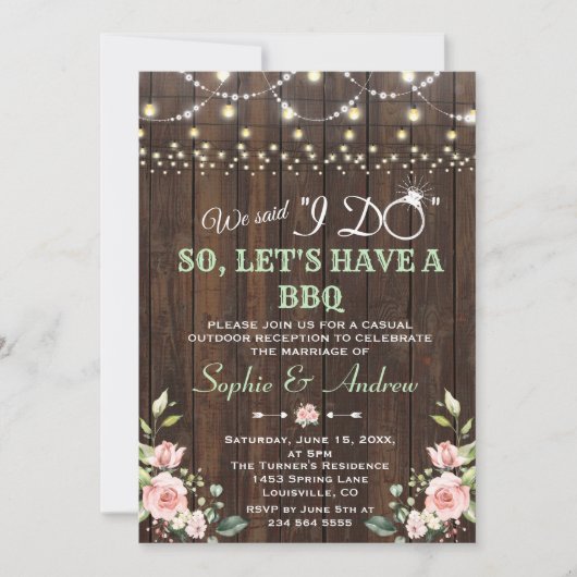 ブッシュ フラワーの古い納屋のストリングライト After I DO BBQ 招待状 (正面)