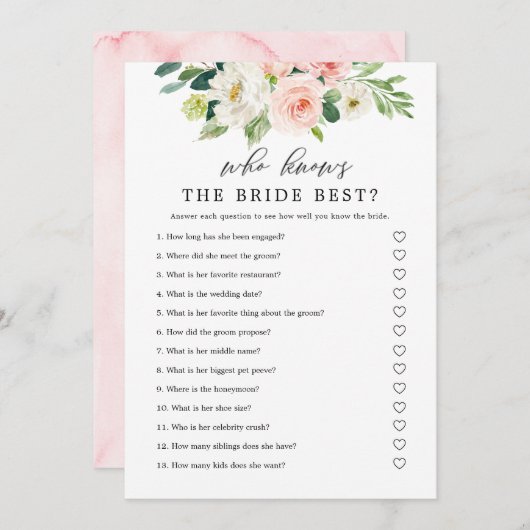 ブッシュ フラワーの 誰が花嫁を知っているか ゲーム 印刷可能 招待状 (正面/裏面)