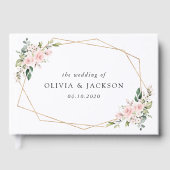 ブッシュ フラワーズ、ピンク フラワーズ、グリーン、ウェディング ゲストブック (正面)