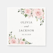 ブッシュ フラワーズ、ピンク フラワーズ、グリーン、ウェディング スタンダードカクテルナプキン (正面)