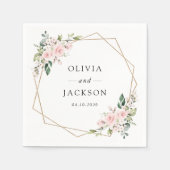 ブッシュ フラワーズ、ピンク フラワーズ、グリーン、ウェディング スタンダードカクテルナプキン (正面)