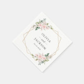 ブッシュ フラワーズ、ピンク フラワーズ、グリーン、ウェディング スタンダードカクテルナプキン (角)