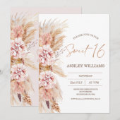 ブッシュ フラワーボホ パンパスグラス スイート16 バースデー 招待状 (正面/裏面)