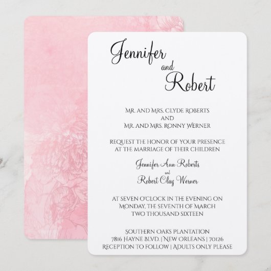 ブッシュ フラワー ウォーターカラー ウェディング インビテーション (正面/裏面)