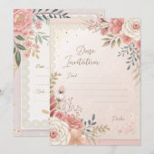 ブッシュ フローラルレース ウェディング 招待状 テンプレート (正面/裏面)