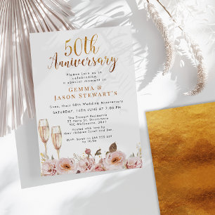 ブッシュ フローラル アンド ゴールド 50周年 結婚式招待状 招待状