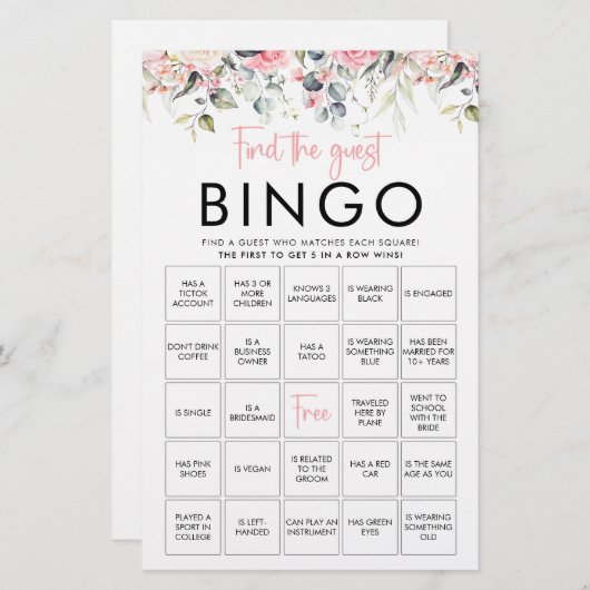 ブッシュ フローラル | ゲスト ビンゴ ゲーム カードを探せ (正面/裏面)