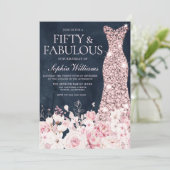 ブッシュ フローラル & ドレス ネイビー 50歳の誕生日パーティー 招待状 (スタンド正面)