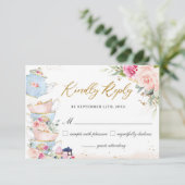 ブッシュ フローラル ハイティーパーティー ブライダルシャワー 誕生日 出欠カード (スタンド正面)