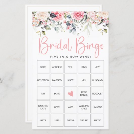ブッシュ フローラル | ブライダル シャワー ビンゴ ゲーム カード (正面/裏面)