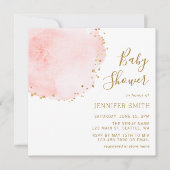 ブッシュ フローラル ペタル ゴールド グリッター ドット ベビー シャワー 招待状 (正面)