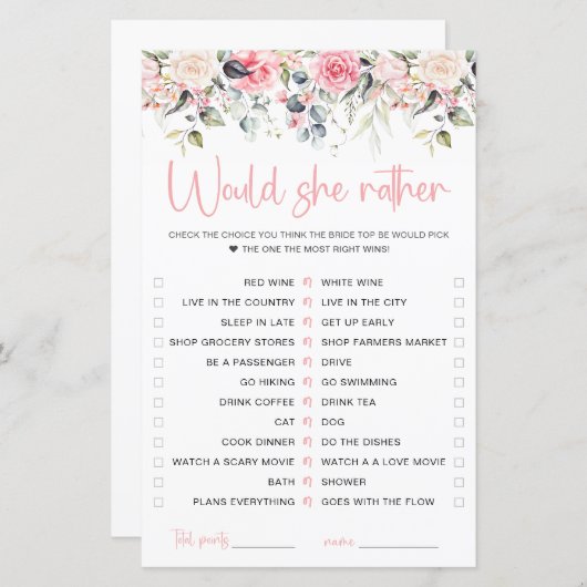 ブッシュ フローラル | 彼女はどちらが好き？ ゲームカード (正面/裏面)