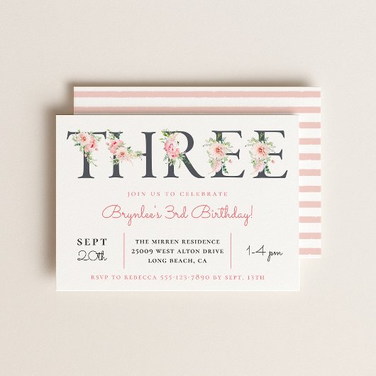 ブッシュ フローラル THREE | 3歳の誕生日パーティー 招待状