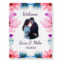 ブッシュ＆ブルーの花の結婚式ウェルカムサイン