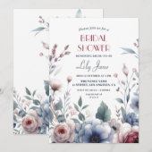 ブッシュ & ブルー ヴィンテージ フラワーブライダルシャワー 招待状 (正面/裏面)