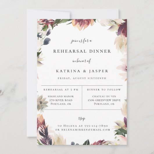 ブッシュ プラム フラワー リハーサル ディナー 招待状 (正面)