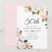 ブッシュ&ホワイトフラワーズ 50周年結婚記念日 招待状 (正面/裏面)