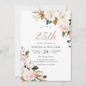 ブッシュ＆ホワイトフラワー 25周年結婚記念日 招待状 (正面)