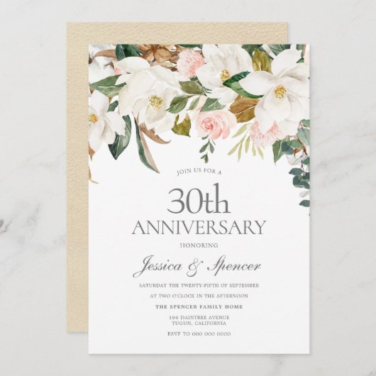 ブッシュ＆ホワイトフラワー 30周年結婚記念日 招待状 (正面/裏面)