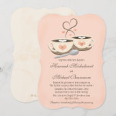 ブッシュ モノグラム ハート 2つのコーヒーカップ ウェディング 招待状 (正面/裏面)