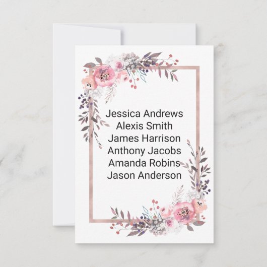 ブッシュ&ローズゴールドのテーブル番号座席表 招待状 (裏面)