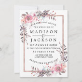 ブッシュ＆ローズゴールドのフレーム付き結婚式招待状 招待状 (正面)