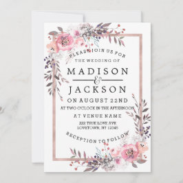 ブッシュ&ローズゴールドのフレーム付き結婚式招待状 招待状